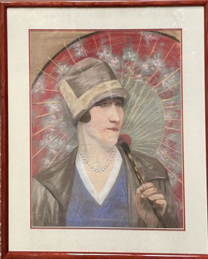 null Ecole du Xxè siècle
Portrait de femme à l'ombrelle
Pastel.
57,5 x 44,5 cm