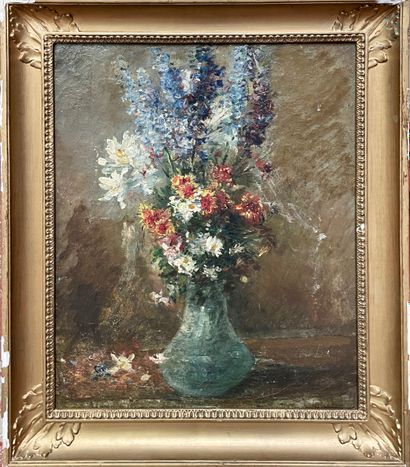 null Ecole française du XIXè siècle
Vase de fleurs
Huile sur toile.
46 x 38 cm
Accidents...