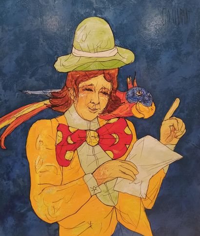null Gérard GOUVRANT (né en 1946) 
Le clown 
Acrylique sur toile.
Signée en haut...