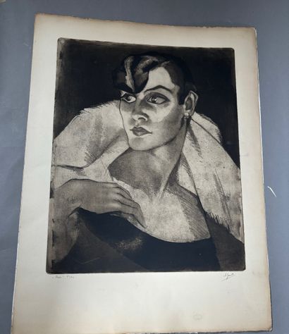 null Lot de deux estampes :
-Jean-Pierre CASSIGNEUL (1935)
Profil de femme 
Lithographie....