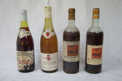 null Lot de 4 bouteilles : 1 de Viogner, 1 de Beaujolais nouveau de 1982, 2 de vin...