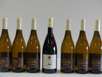 null lot de 7 bouteilles : 6 Chardonnay Domaine de Castelnau 2012 ; 1 Vin Rouge d'exception...
