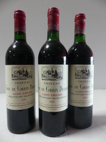 null 3 bouteilles de Château Tour Corbin d'Espagne 1989 Saint Emilion Grand Cru