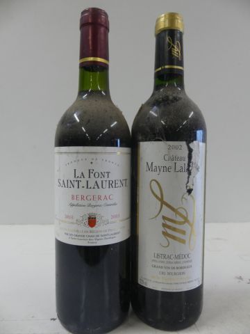 null Lot de 2 bouteilles : 1 Listrac Médoc Mayne Lalande 2000 Cru Bourgeois ; 1 Château...