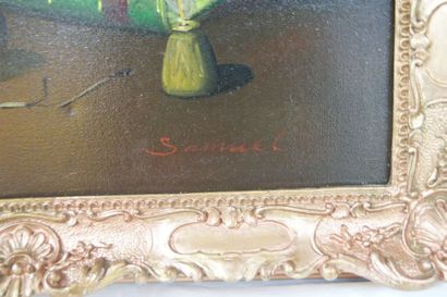 null SAMUEL "Nature morte aux livres" Huile sur toile. SBD. 48 x 59 cm Cadre en bois...