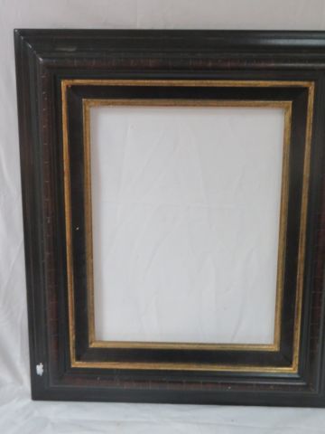null Cadre en bois laqué noir et or. 56 x 45 cm (35 x 27 cm)