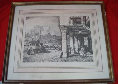 null D'après PROUT "Cathédrale de Beauvais vue du marché" Lithographie en noir. 48...