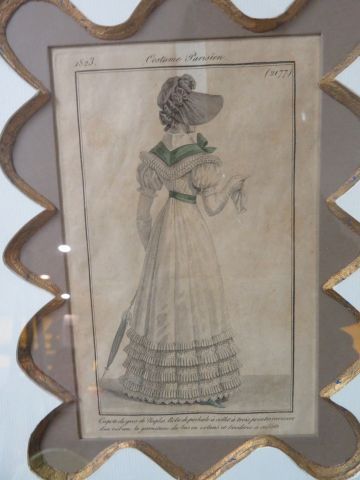 null Gravure de mode, 1823. Bel encadrement en bois doré. 32 x 25 cm