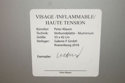 null Peter KLASEN "Visage/inflammable/haute tension" Impression sur aluminium. Signée...
