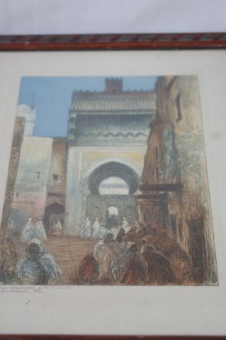 null D'après DEVAMBEZ "Mosquée des Andaloux à Fes" Lithographie en couleurs. Signée...