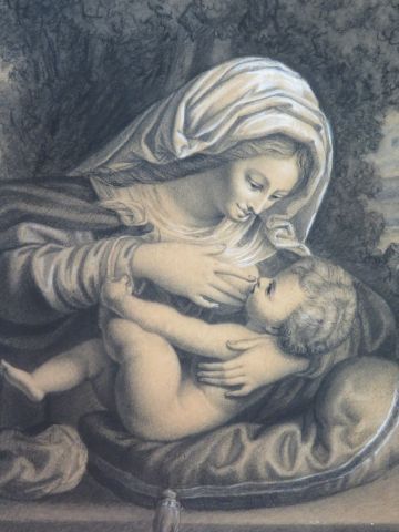 null D'après Raphael, par RAOUL, "Maternité. Fusain rehaussé à la craie. Dédicacé....