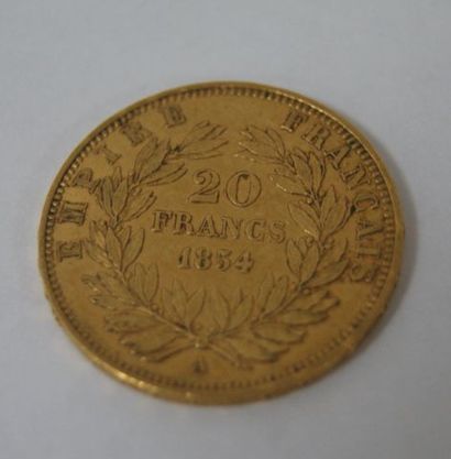 null Pièce de 20 francs or Napoléon III, 1854. Poids : 6,43 g