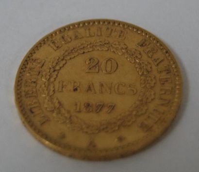 null Pièce de 20 francs or, 1877. Poids : 6,45 g