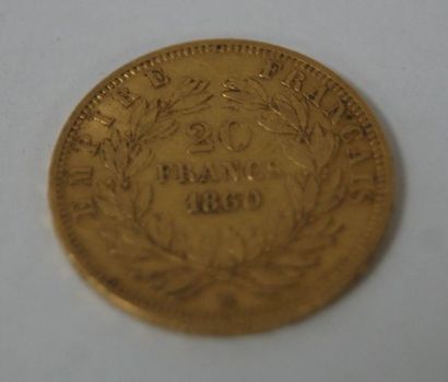 null Pièce de 20 francs or Napoléon III, 1860. Poids : 6,43 g