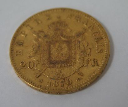 null Pièce de 20 francs or Napoléon III, 1870. Poids : 6,45 g