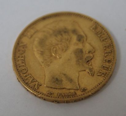 null Pièce de 20 francs or Napoléon III, 1860. Poids : 6,41 g