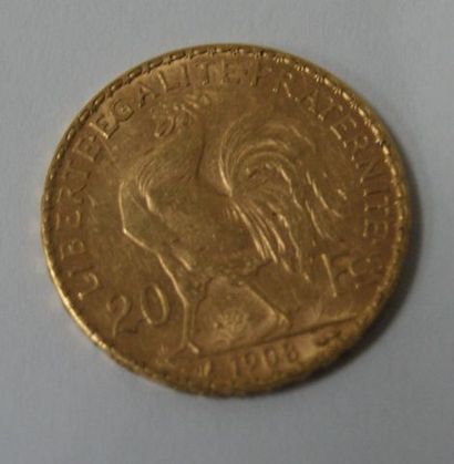 null Pièce de 20 francs or, 1908. Poids : 6,45 g