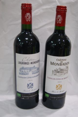 null Lot de 2 bouteilles de Côtes de Castillon : Château de Monbadon, 2014 et Château...