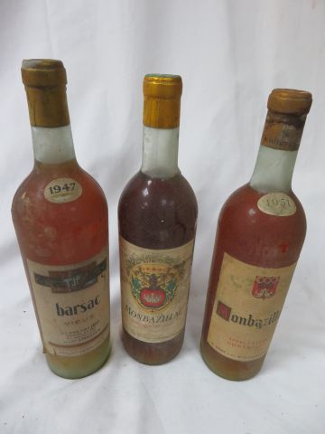 null Lot de 3 bouteilles : 2 Montbazillac (dont 1 de 1951) et une de Vieux Barsac...