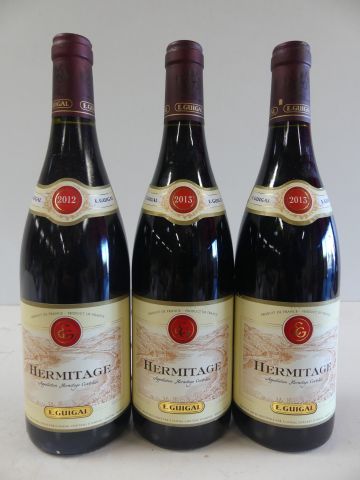 null 3 bouteilles de Hermitage Rouge Domaine E. Guigal (1 de 2012 et 2 de 2013)