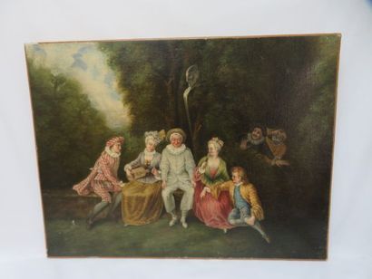 null Ecole morderne, d'après Watteau, "Personnages de la commeddia dell'Arte". Huile...