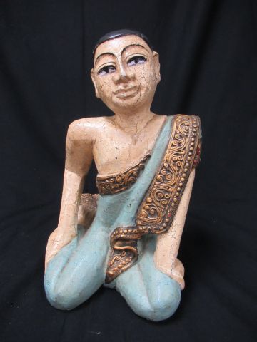 null INDIA Sculpture in polychrome wood, depicting a seated figure. Height: 32 c...
