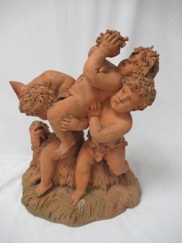 null Charles-Emile JONCHERY Terracotta group, representing putti with a goat. 40...