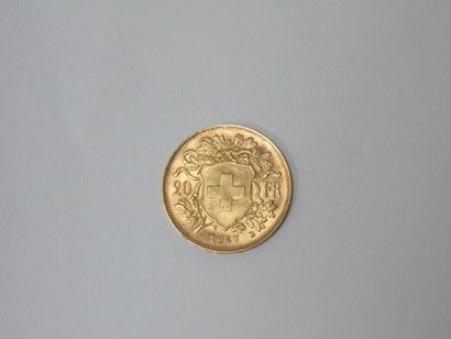 null Piece de 20 francs or, Suisse , 1947 ,B. Poids 6,50 g. TBE