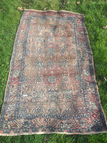 null ORIENT Woollen carpet with stylized motifs on a beige background. Dimensions...