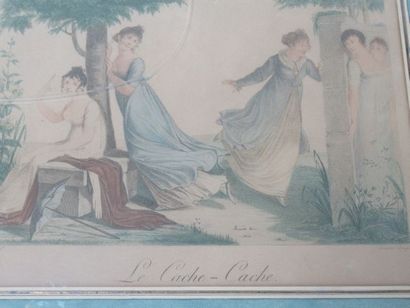 null After Bosso "The Hide-and-seek" Color Engraving. Framed under glass. 34 x 44...