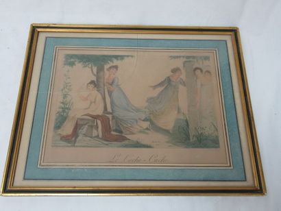 null After Bosso "The Hide-and-seek" Color Engraving. Framed under glass. 34 x 44...