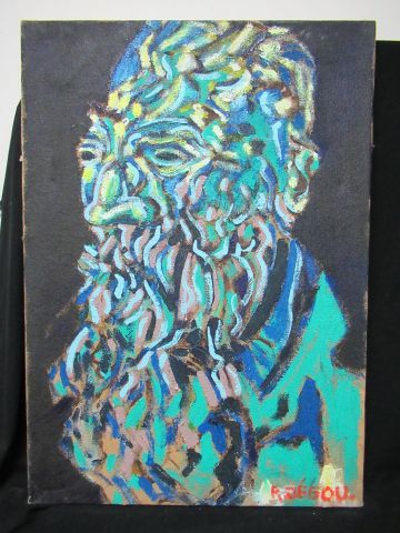 null R.JEGOU "Rodin" Acrylique sur toile. SBD, titré à l'arrière. 92 x 65,5 cm