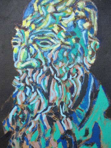 null R.JEGOU "Rodin" Acrylique sur toile. SBD, titré à l'arrière. 92 x 65,5 cm