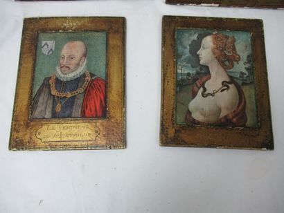 null Suite de quatre reproductions sur panneaux, d'après Van Eyck, Vespucci ... De...