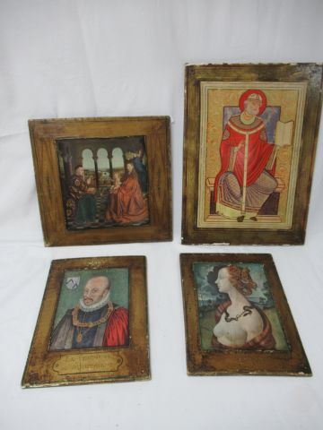 null Suite de quatre reproductions sur panneaux, d'après Van Eyck, Vespucci ... De...