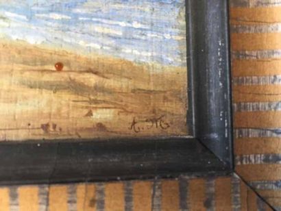 null Dutch School (?) Oil on panel showing a seaside. Monogrammed on the bottom right....