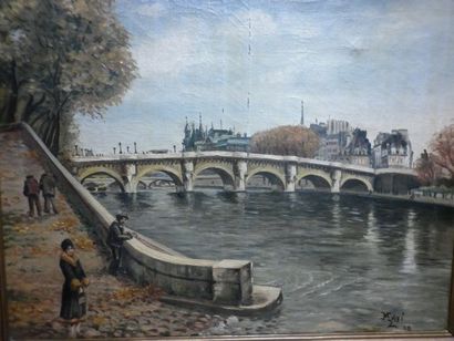 null Modern school "Le Pont Neuf et l'Ile de la Cité" HST, signed MAXI and dated...