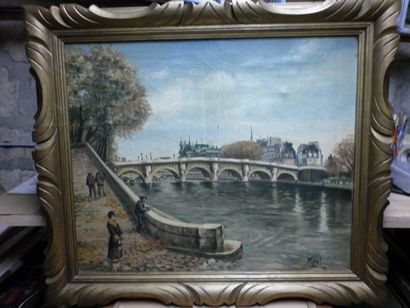 null Ecole moderne "Le Pont Neuf et l'Ile de la Cité" HST, signée MAXI et datée 1928....