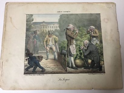 null Pair of colour lithographs, early 19th century from the comic album "les loupes"...
