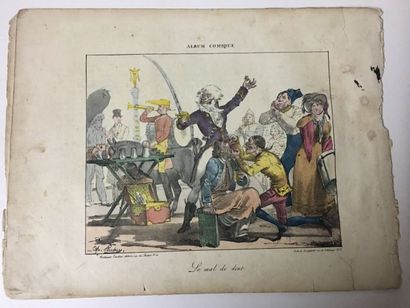 null Pair of colour lithographs, early 19th century from the comic album "les loupes"...