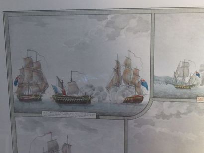 null From LIVOURNE "Naval Combat" Color Engraving. 59 x 68 cm Framed under glass...