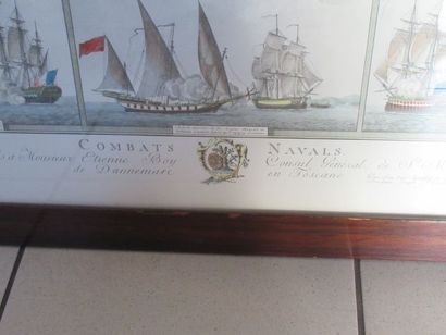 null From LIVOURNE "Naval Combat" Color Engraving. 59 x 68 cm Framed under glass...