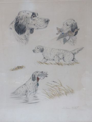 null Jean HERBLOT "Les Chiens de chasse" Aquatinte. Signed in pencil. Framed under...