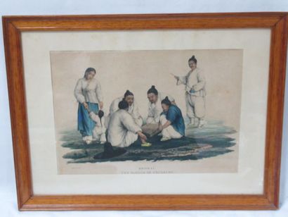 null According to TOROSKE "Koorai" (Fishing family). Colour lithography. Framed under...