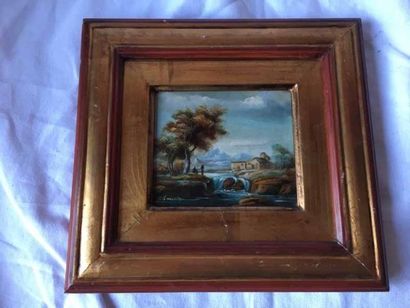 null Italian school (Guiolotti?) Oil on panel showing an animated riverside. View...