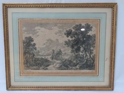 null From PENELLE "Paysage animé" Engraving in black. Framed under glass. 37 x 48...