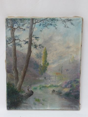 null BROSSARD "Landscape to Bridge" HST, SBD. 40 x 33 cm
