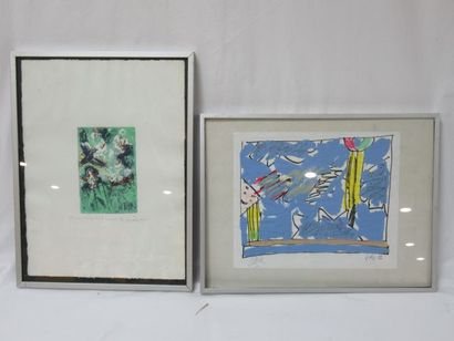 null Modern school, set of two lithographs, featuring abstract compositions. Framed...