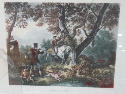 null According to Carle VERNET "Chasseur au tir" Colour engraving. Framed under glass...