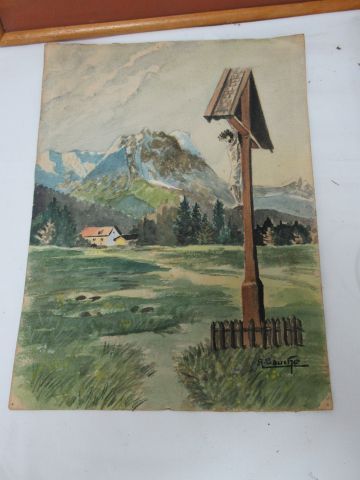 null French School of Xxe, lot including 2 watercolours and 2 drawings. From 29 to...